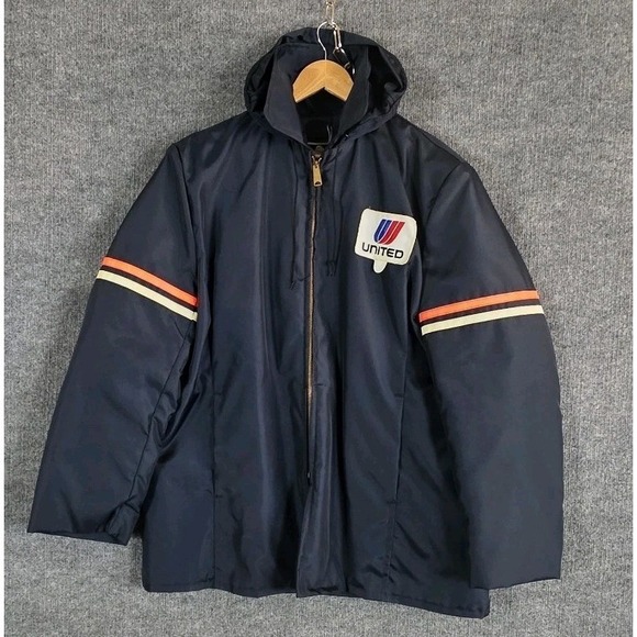 Vintage United Airlines Jacket Mens NEW XXL Hooded Reflective Lined Navy Coat